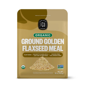 FGO organic ground golden flaxseed meal bag front for fiber-rich breakfasts