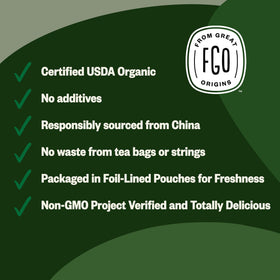FGO Organic Gunpowder Green Tea brewed cup with bright aroma