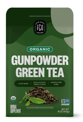 FGO Organic Gunpowder Green Tea loose leaf bulk bag for convenient daily brewing