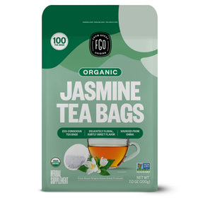 FGO Organic Jasmine Green Tea tea bags ready for a fragrant brew.