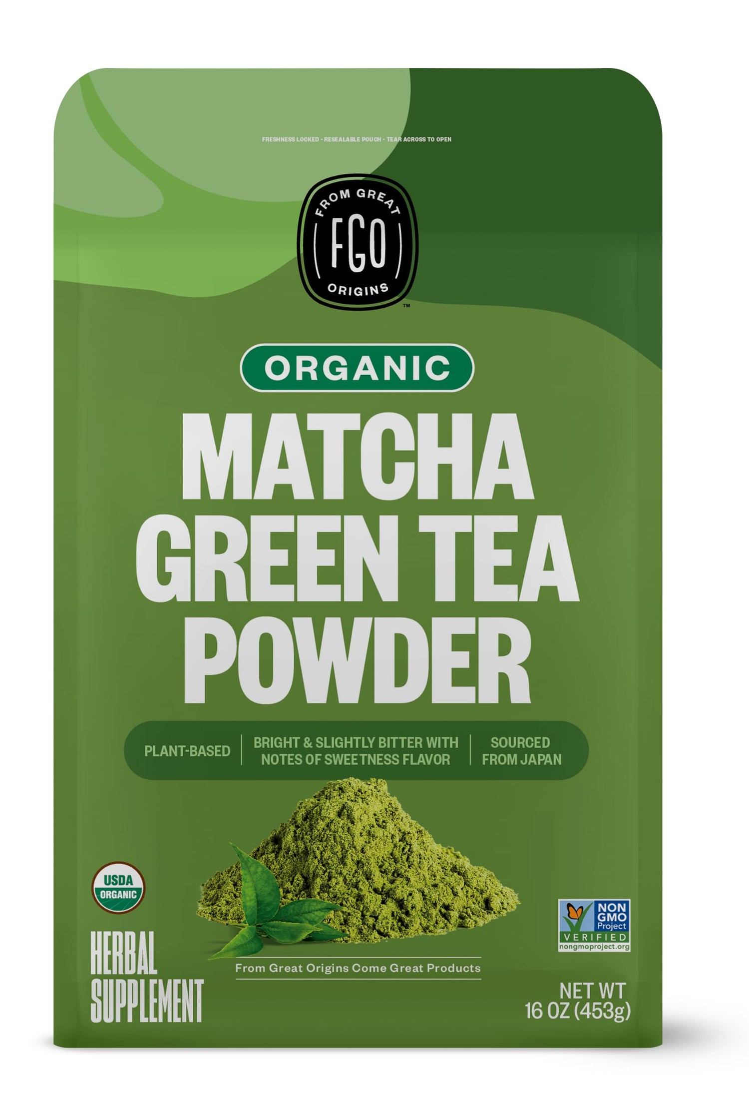 FGO Organic Matcha Green Tea Powder front bag for culinary use