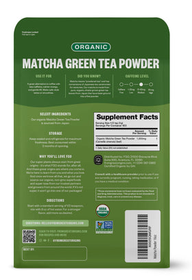FGO Organic Matcha Green Tea Powder resealable bag ideal for storage and freshness