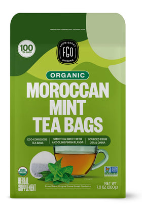 FGO Organic Moroccan Mint Tea bags ready for a soothing cup