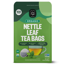 FGO Organic Nettle Tea packaging close-up in kraft bag showcases eco-friendly packaging