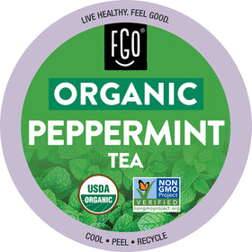 FGO Organic Peppermint Tea K-Cup Pods 24-count box, convenient caffeine-free refreshment.