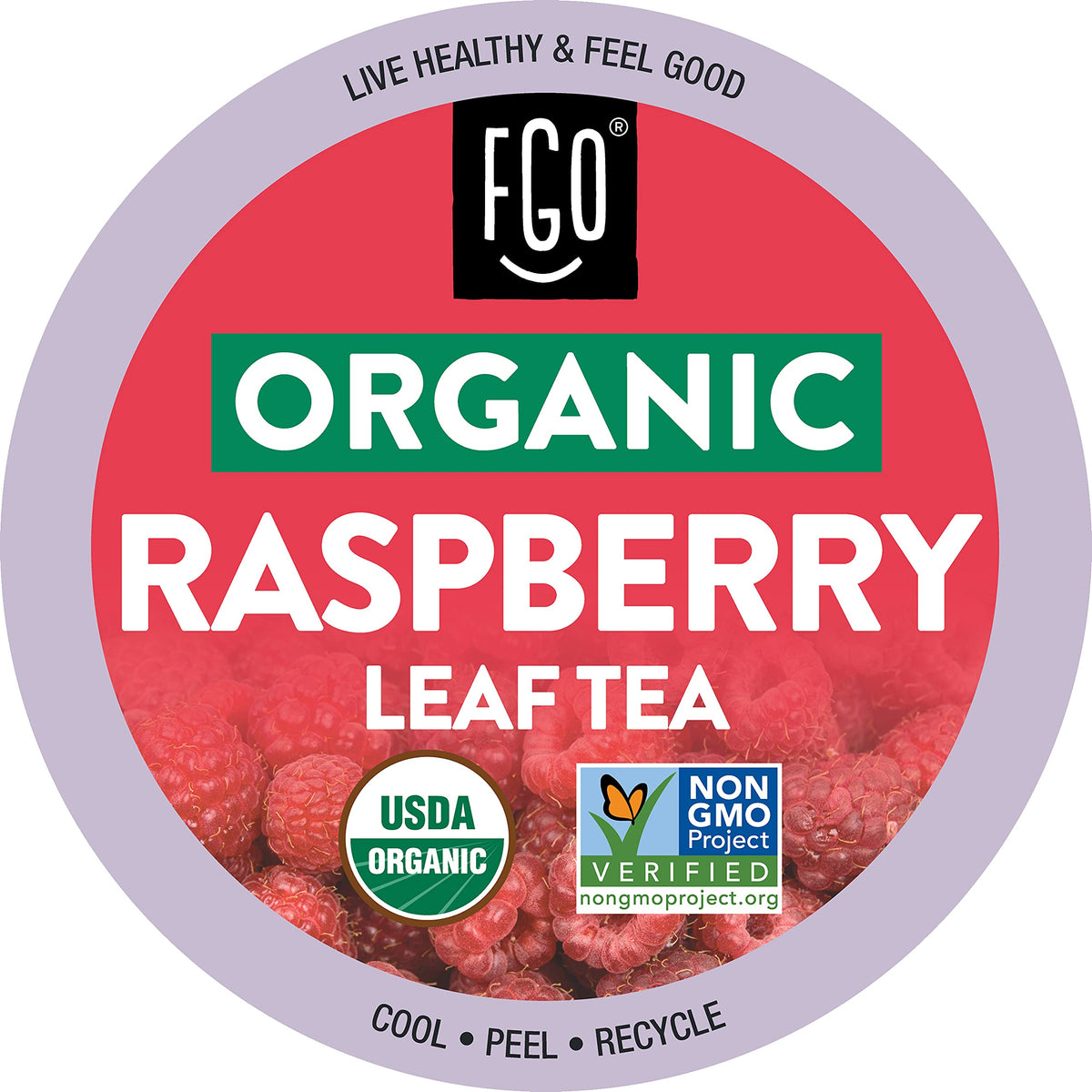 FGO Organic Raspberry Leaf Tea K Cup pod for quick caffeine-free brewing