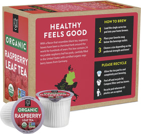 FGO Organic Raspberry Leaf Tea label highlights Organic Red Raspberry Leaf