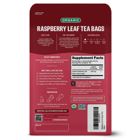 FGO Organic Red Raspberry Leaf Tea Bags closeup on hemp fiber paper; eco-friendly packaging.