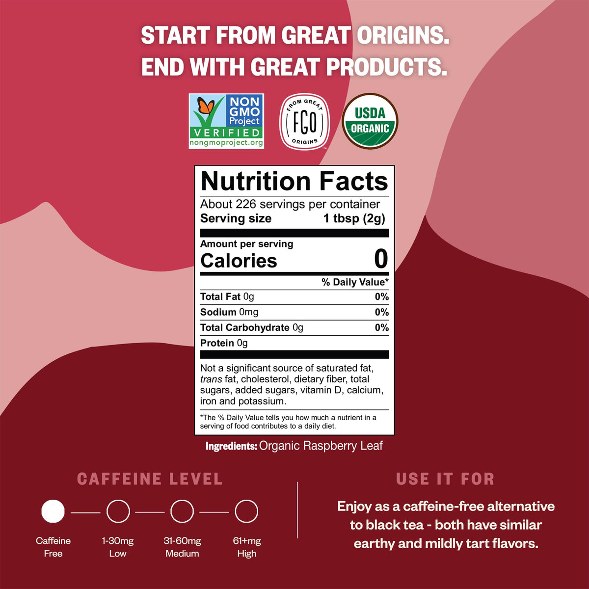 FGO Organic Red Raspberry Tea bulk pouch ready for daily brewing.