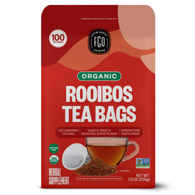 FGO Organic Rooibos tea bags shown in eco-friendly Abacá hemp paper for a clean brew