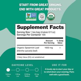 FGO Organic Spearmint Tea non-GMO badge signals quality without additives