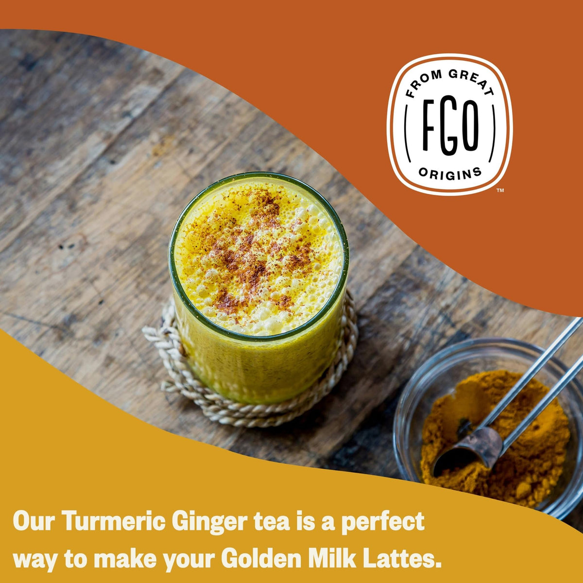 FGO turmeric ginger tea cup steaming with inviting aroma