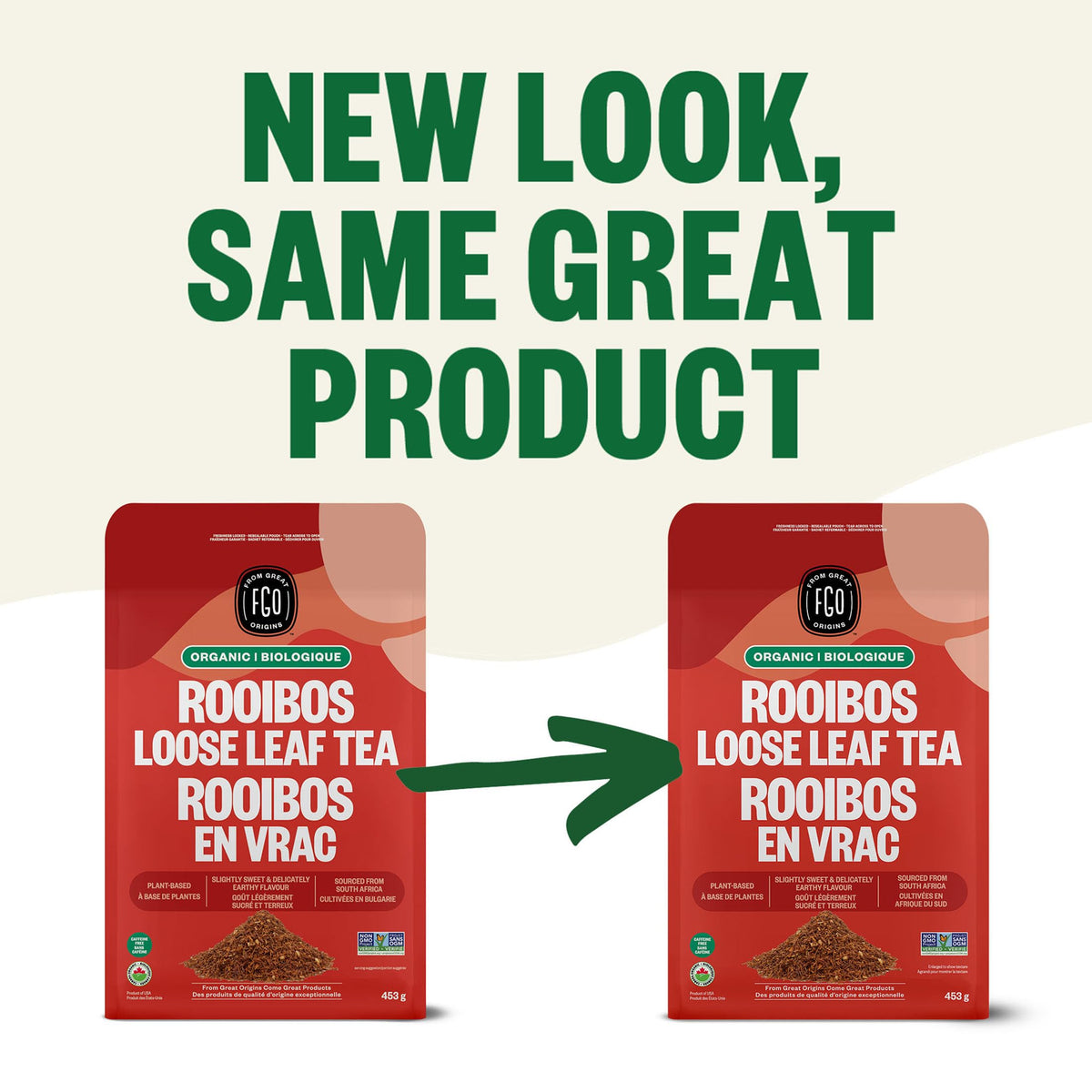 USDA Organic and Non-GMO certified FGO Rooibos.