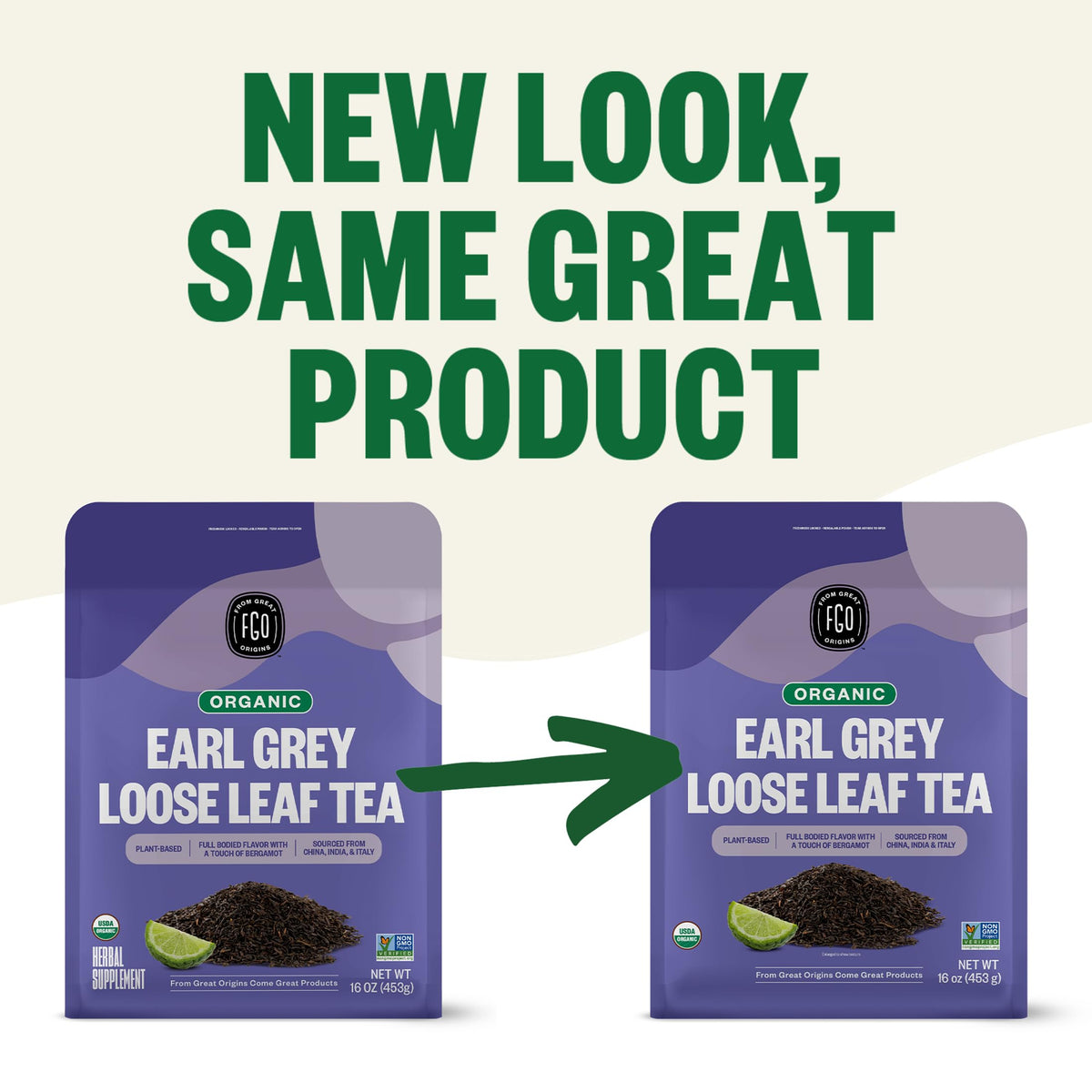 Close-up of FGO Earl Grey tea leaves highlighting texture and quality.