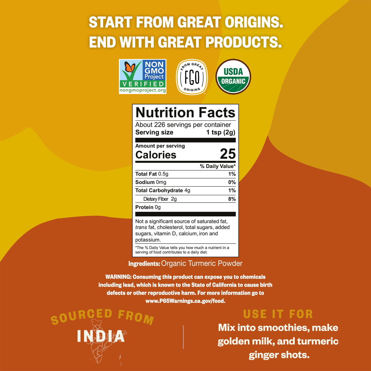 FGO Organic Turmeric Powder with curcumin enhances vibrant color in curries.