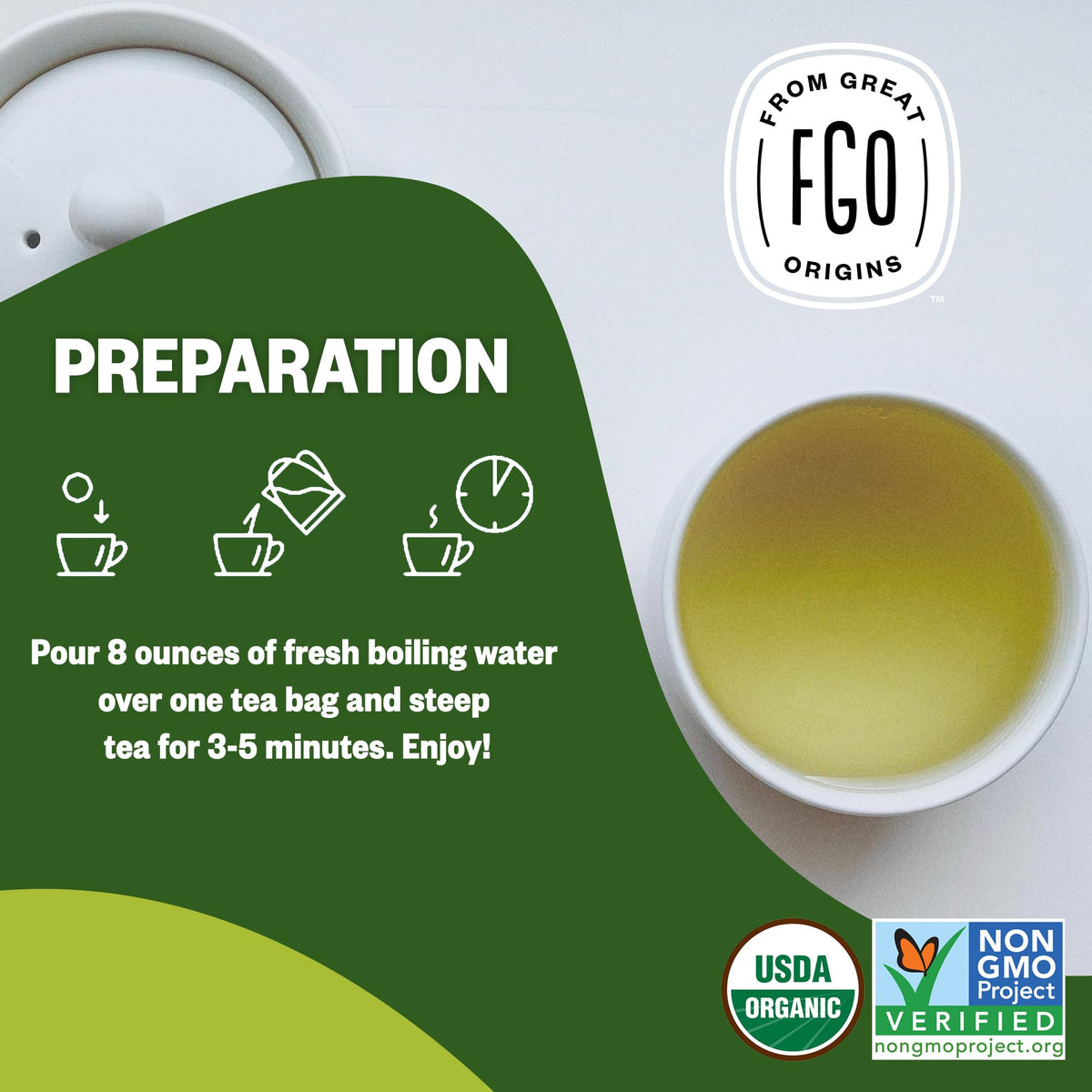 FGO USDA Organic certification seal on the tea packaging