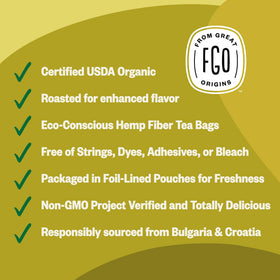 FGO USDA Organic seal on tea packaging signaling certified quality.