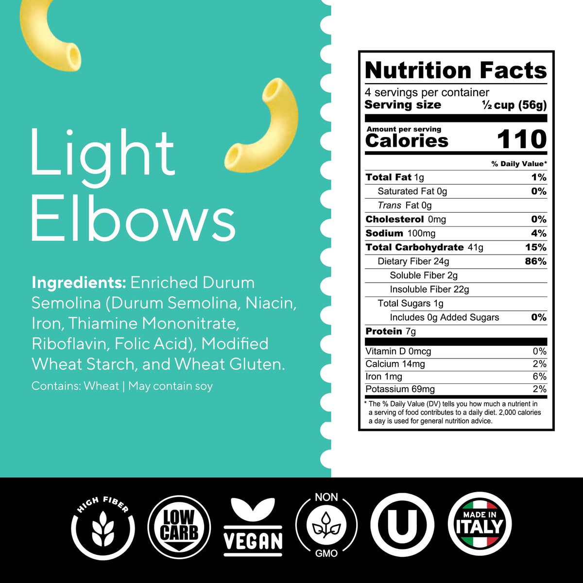 Fiber Gourmet elbow macaroni cooked plate shows hearty texture