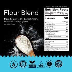 Fiber Gourmet flour bowl with dry mix ready for 1:1 substitution.