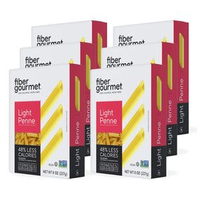 Fiber Gourmet Light Penne packshot highlights premium packaging and non-GMO ingredients.