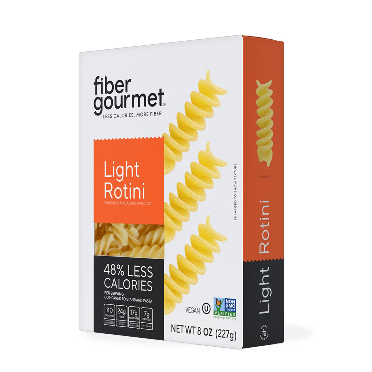 Fiber Gourmet Light Rotini packaging highlights a keto-friendly, low net carb pasta option