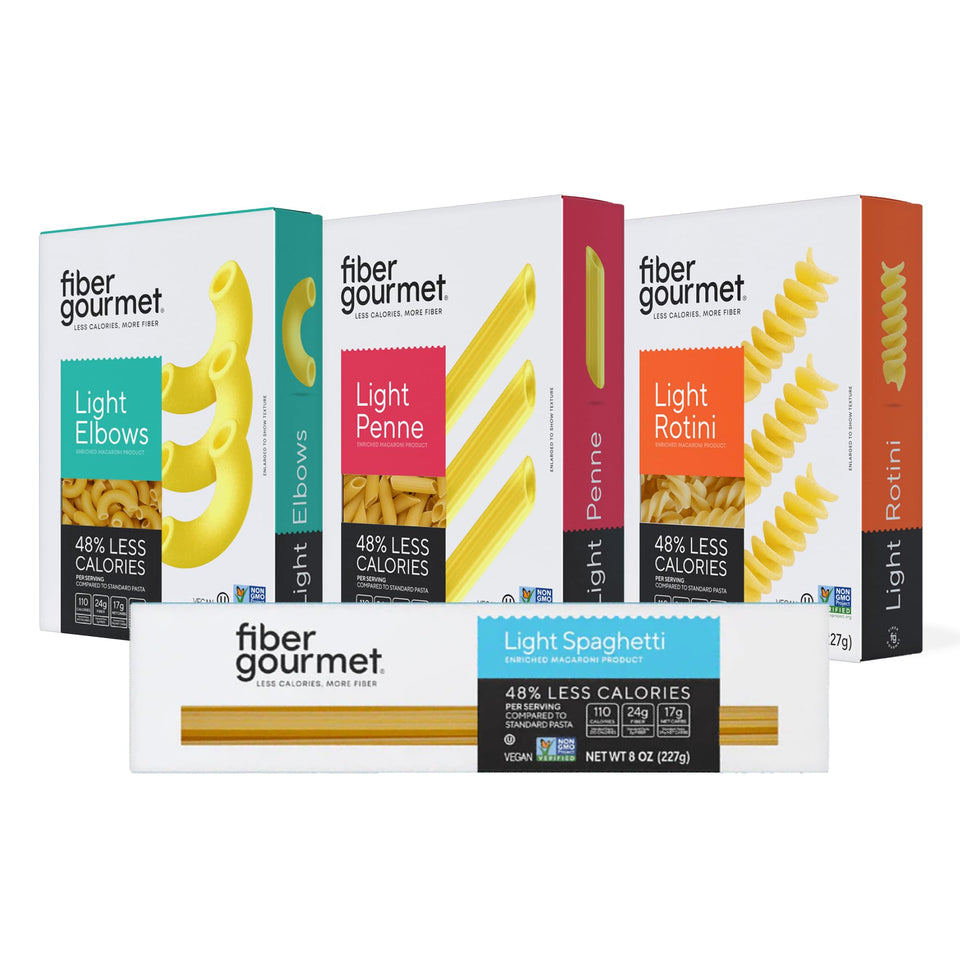 Fiber Gourmet low-carb spaghetti on a plate shows al dente texture.