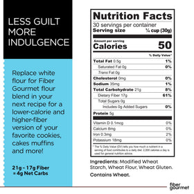 Fiber Gourmet low net carb flour blend dry ingredients measured for precise 1:1 substitution.