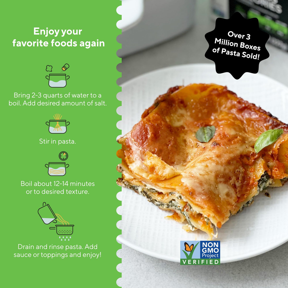 Fiber Gourmet Lasagna Sheets emerge golden-brown and tender after baking, ideal for weeknight dinners.