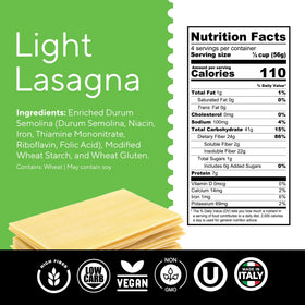 Fiber Gourmet Pasta Light Lasagna Sheets raw sheets ready for layering in lasagna.