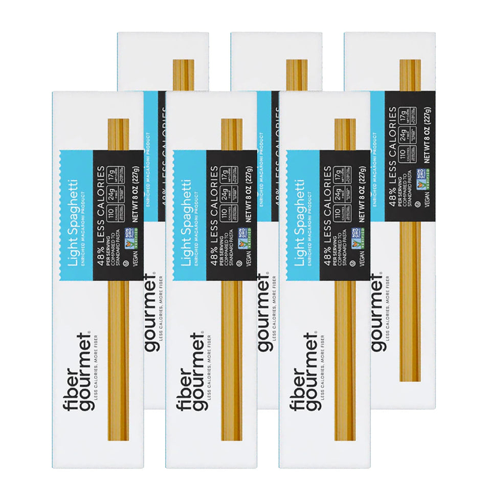 Fiber Gourmet Spaghetti low-carb pack front demonstrates a fiber-rich meal option