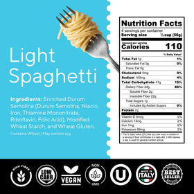 Fiber Gourmet Spaghetti serving bowl with a hearty plant-based dinner
