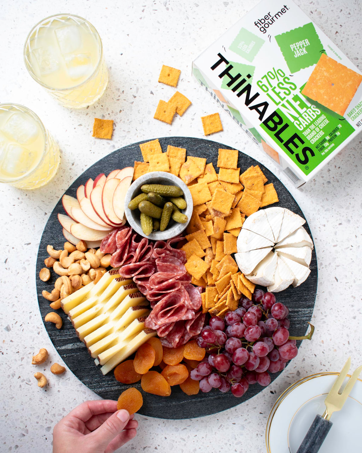 Fiber Gourmet Thinables nutrition panel close-up highlighting 70 calories per serving.