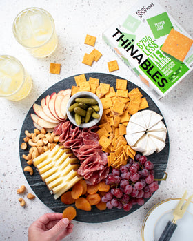 Fiber Gourmet Thinables nutrition panel close-up highlighting 70 calories per serving.
