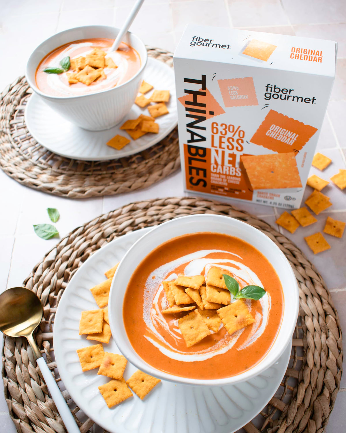 Fiber Gourmet Thinables Original serving bowl highlighting crunchy texture and fiber.