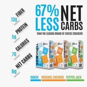 Fiber Gourmet Thinables Ranch pack front, tangy flavor for on-the-go snacking.