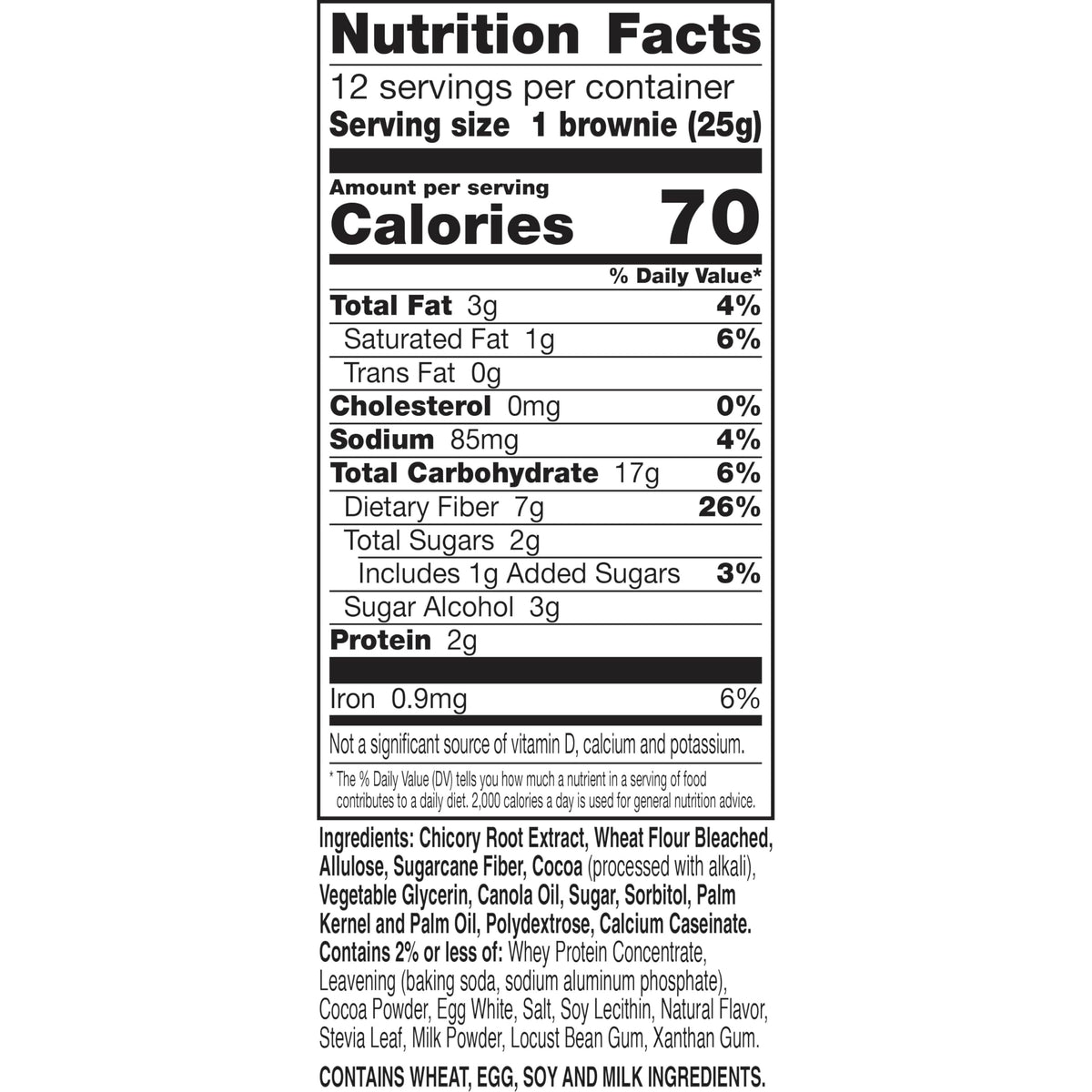 Close-up of Fiber One brownie bar highlighting 70 calories and chocolate fudge flavor.