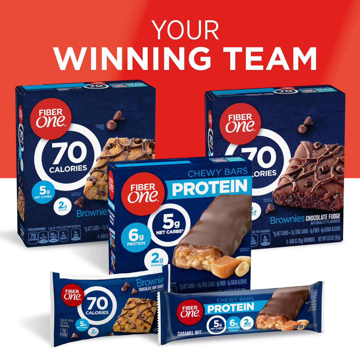 Fiber One 12-count pack of four brownie bars ready to share.