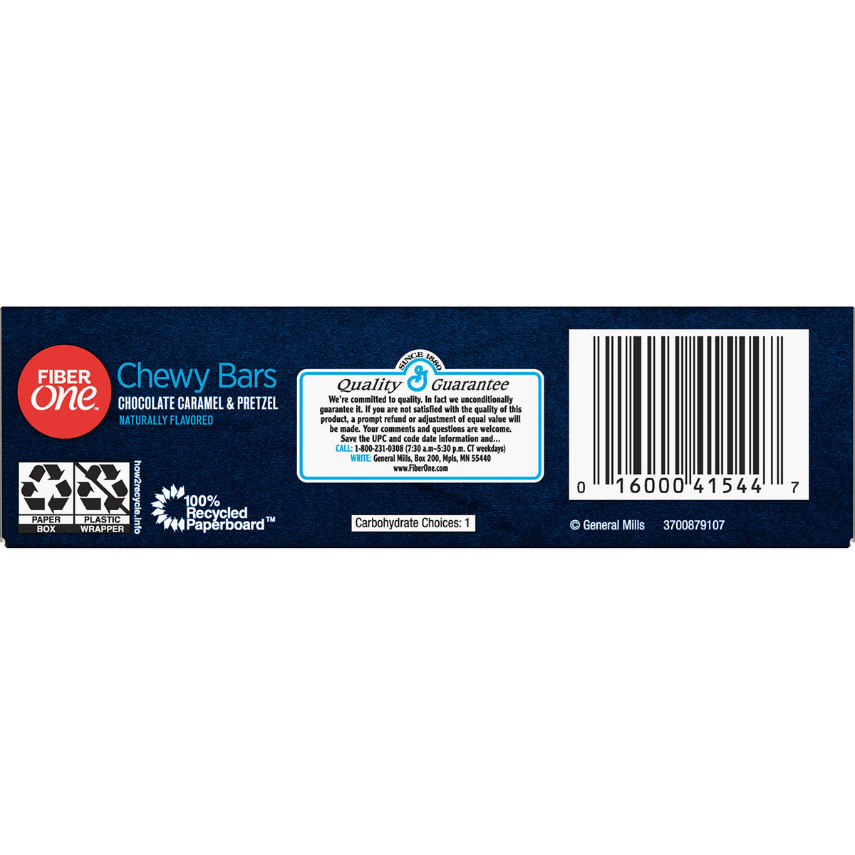Fiber One bars box front view emphasizes five-pack convenience for on-the-go snacking
