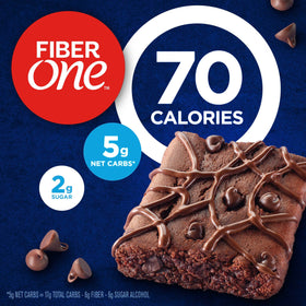 Fiber One Brownies Chocolate Fudge bars packaging closeup highlights 70 calories per bar