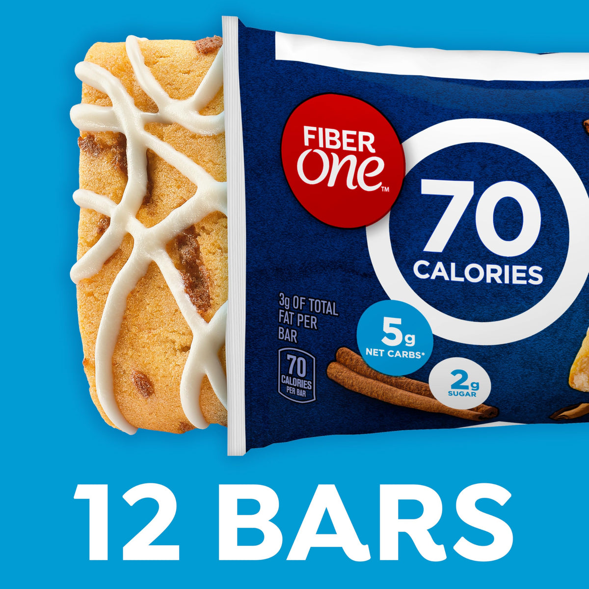 A bite-sized Fiber One Cinnamon Coffee Cake bar ready for a quick snack