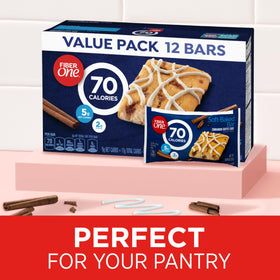 Per-bar nutrition: 70 calories, 21% DV fiber on Fiber One bar