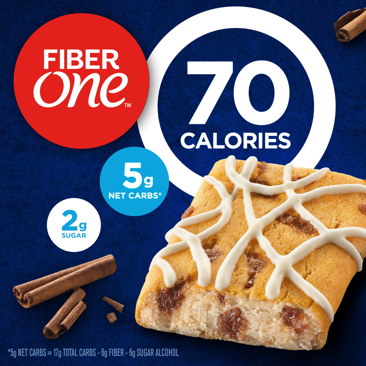 Close-up of Fiber One Cinnamon Coffee Cake soft-baked bar showing chewy texture
