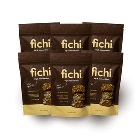 Fichi fig and almond bites pack close-up – gluten-free, high-fiber snack.