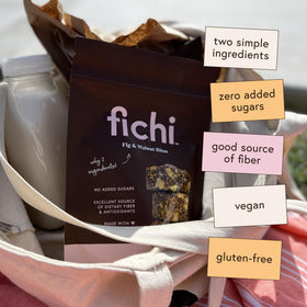 Fichi bites close-up showing figs and walnuts, natural ingredients highlighted