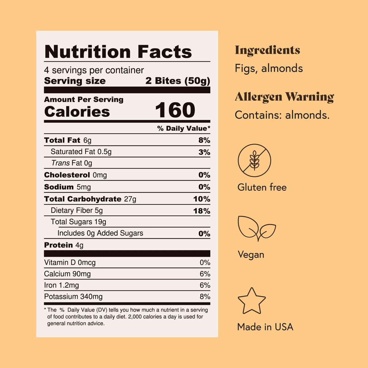 Fichi close-up highlights figs and almonds and the two-ingredient formula.
