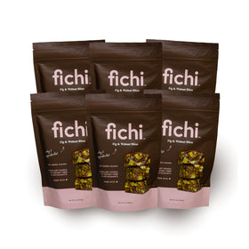 Fichi Fig and Walnut Bites pack 6 hero image, gluten-free vegan snack for on-the-go energy.