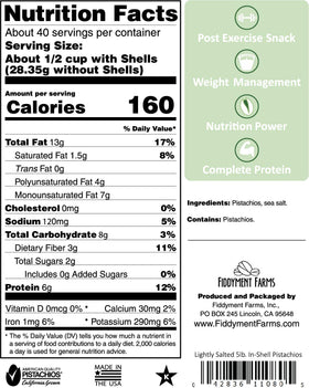 Fiddyment Farms 5 lb in-shell sea salted pistachios close-up showing natural opened shells for easy snacking