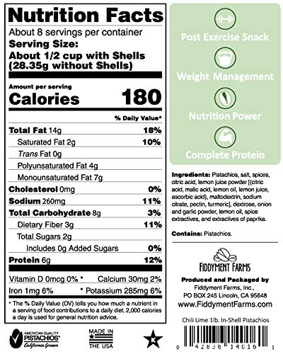 Fiddyment Farms Chili Lime Pistachios shells visible, ideal for on-the-go snacking