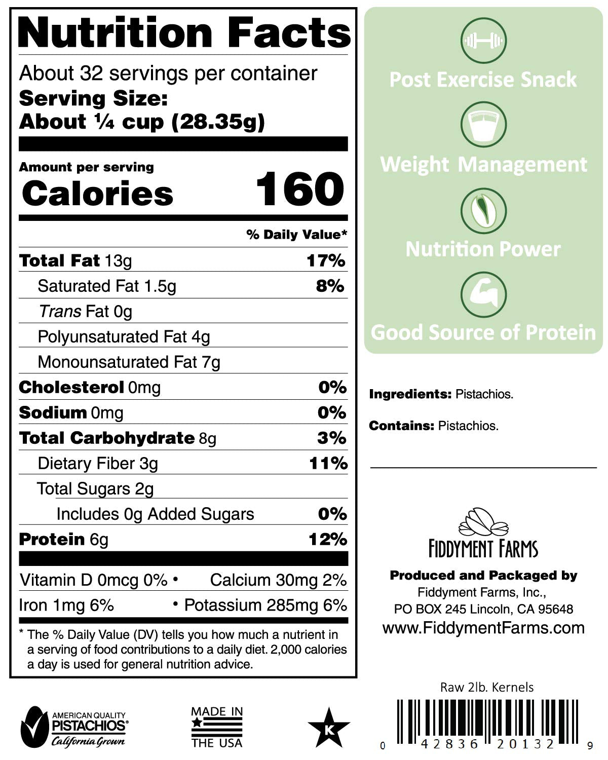 Fiddyment Farms 2 lb pistachio kernels packaging, ideal for gifting or bulk snacking.