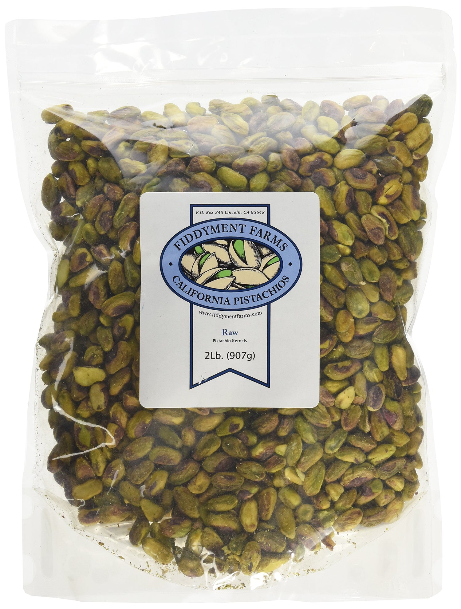 Fiddyment Farms raw pistachio kernels in a resealable bag for fresh snacking.